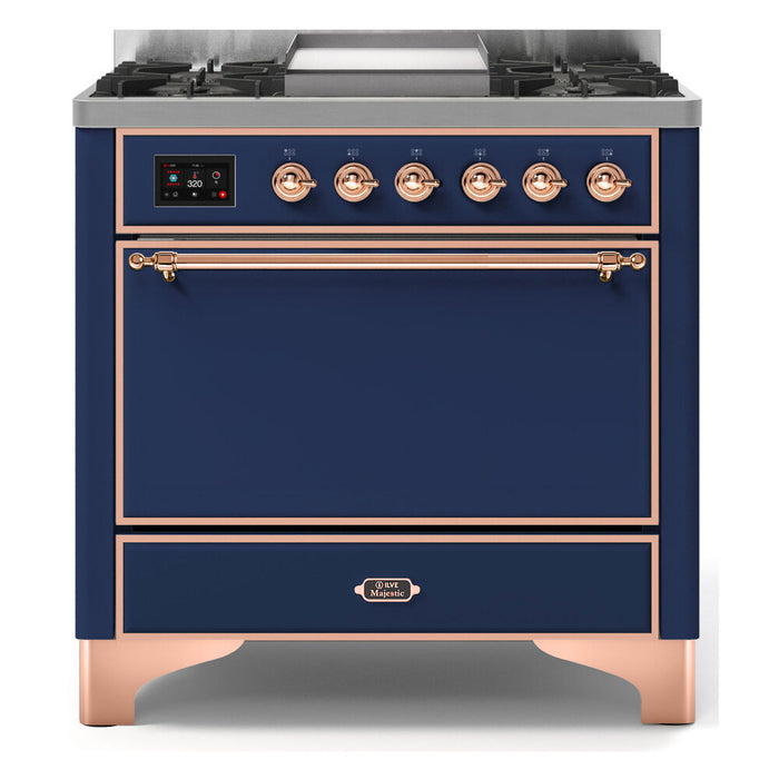 ILVE 36 Inch Majestic II Series Natural/ Propane Gas Burner and Electric Oven Range with 6 Sealed Burners (UM09FDQNS3)