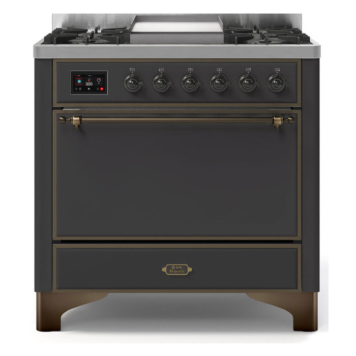 ILVE 36 Inch Majestic II Series Natural/ Propane Gas Burner and Electric Oven Range with 6 Sealed Burners (UM09FDQNS3)