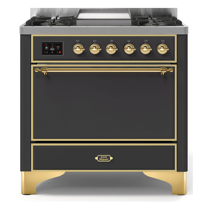 ILVE 36 Inch Majestic II Series Natural/ Propane Gas Burner and Electric Oven Range with 6 Sealed Burners (UM09FDQNS3)