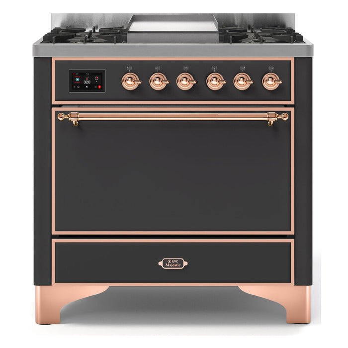 ILVE 36 Inch Majestic II Series Natural/ Propane Gas Burner and Electric Oven Range with 6 Sealed Burners (UM09FDQNS3)
