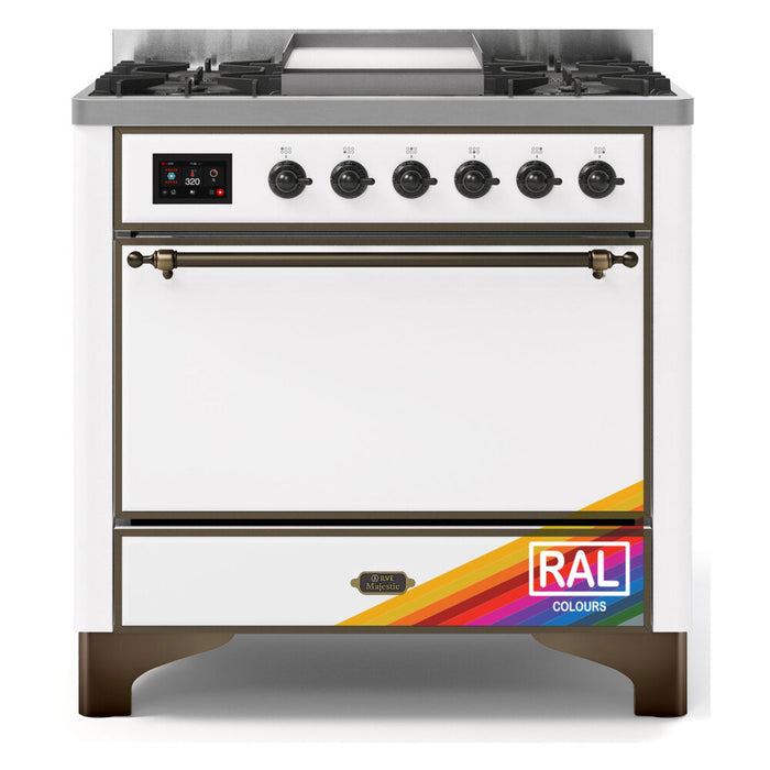 ILVE 36 Inch Majestic II Series Natural/ Propane Gas Burner and Electric Oven Range with 6 Sealed Burners (UM09FDQNS3)
