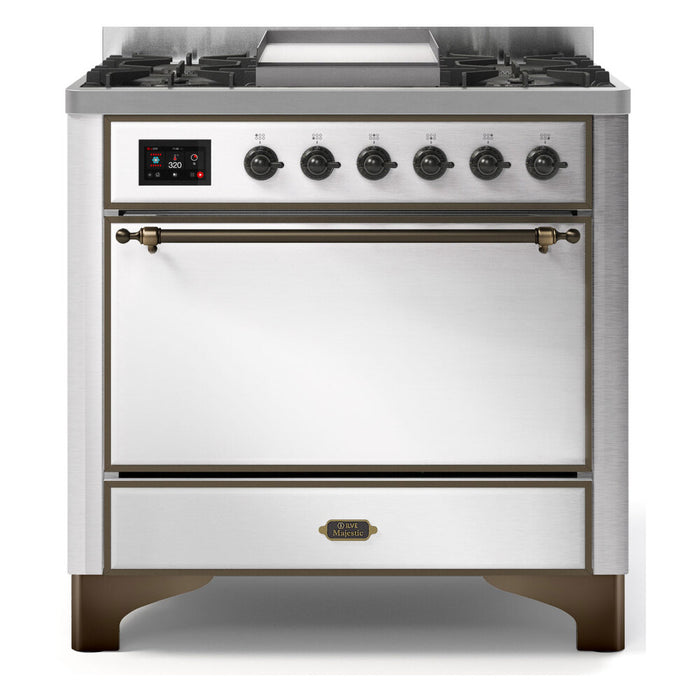 ILVE 36 Inch Majestic II Series Natural/ Propane Gas Burner and Electric Oven Range with 6 Sealed Burners (UM09FDQNS3)