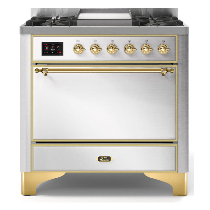 ILVE 36 Inch Majestic II Series Natural/ Propane Gas Burner and Electric Oven Range with 6 Sealed Burners (UM09FDQNS3)