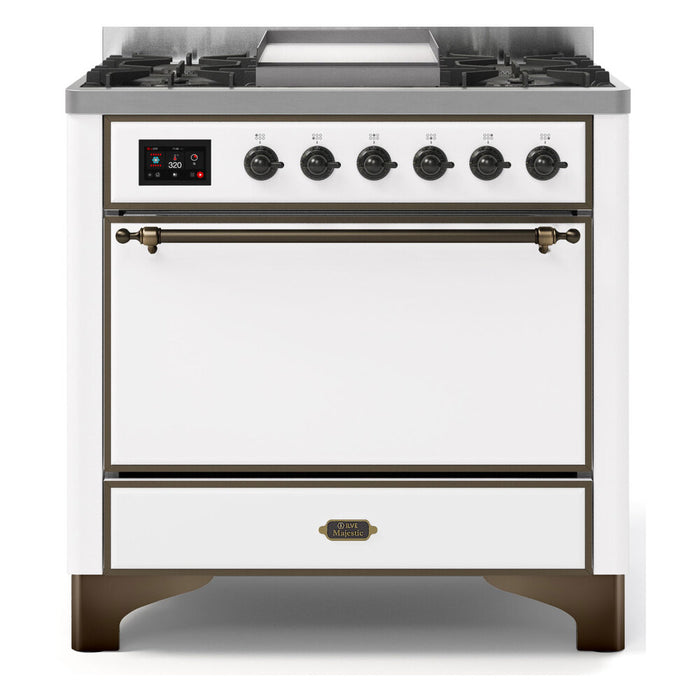 ILVE 36 Inch Majestic II Series Natural/ Propane Gas Burner and Electric Oven Range with 6 Sealed Burners (UM09FDQNS3)