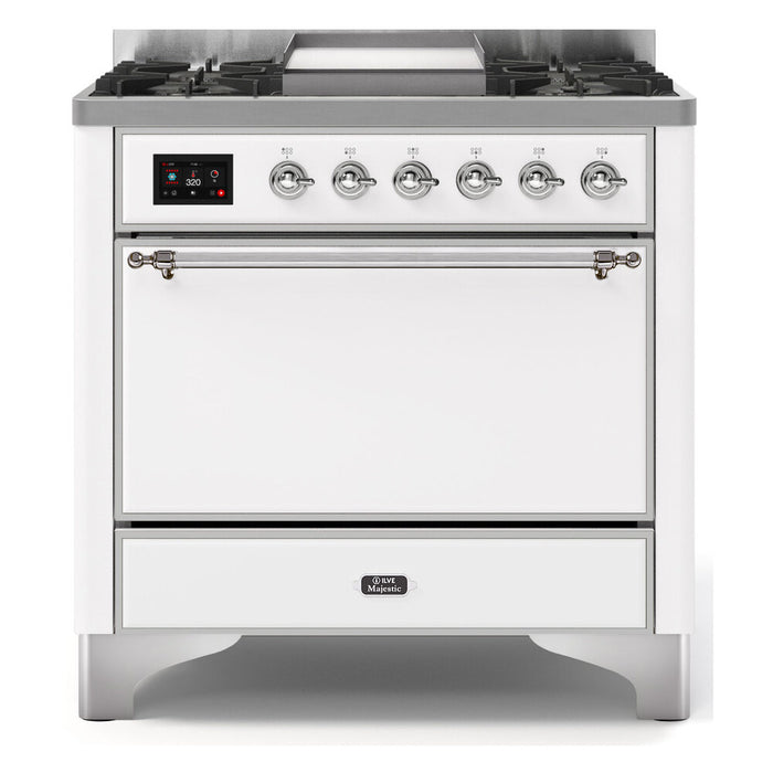 ILVE 36 Inch Majestic II Series Natural/ Propane Gas Burner and Electric Oven Range with 6 Sealed Burners (UM09FDQNS3)