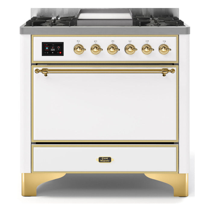 ILVE 36 Inch Majestic II Series Natural/ Propane Gas Burner and Electric Oven Range with 6 Sealed Burners (UM09FDQNS3)