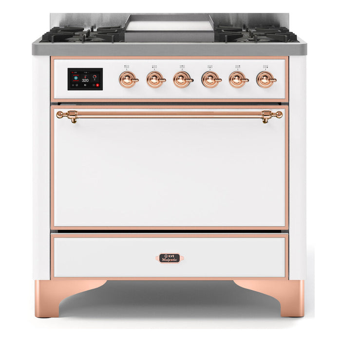 ILVE 36 Inch Majestic II Series Natural/ Propane Gas Burner and Electric Oven Range with 6 Sealed Burners (UM09FDQNS3)