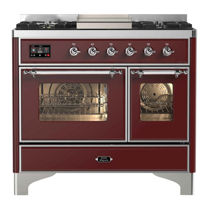 ILVE 40 Inch Majestic II Series Natural Gas/ Propane Gas Burner and Electric Oven with 6 Sealed Burners (UMD10FDNS3)
