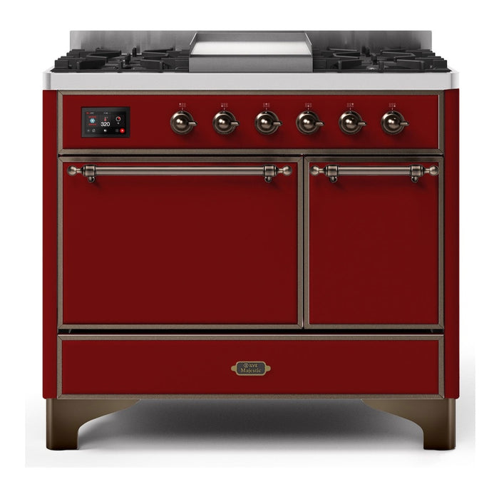 ILVE 40 Inch Majestic II Series Natural/ Propane Gas Burner and Electric Oven Range with 6 Sealed Burners (UMD10FDQNS3)