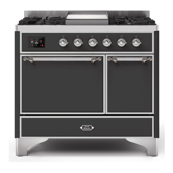 ILVE 40 Inch Majestic II Series Natural/ Propane Gas Burner and Electric Oven Range with 6 Sealed Burners (UMD10FDQNS3)