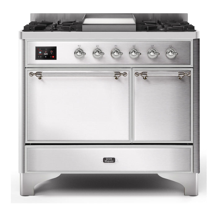ILVE 40 Inch Majestic II Series Natural/ Propane Gas Burner and Electric Oven Range with 6 Sealed Burners (UMD10FDQNS3)