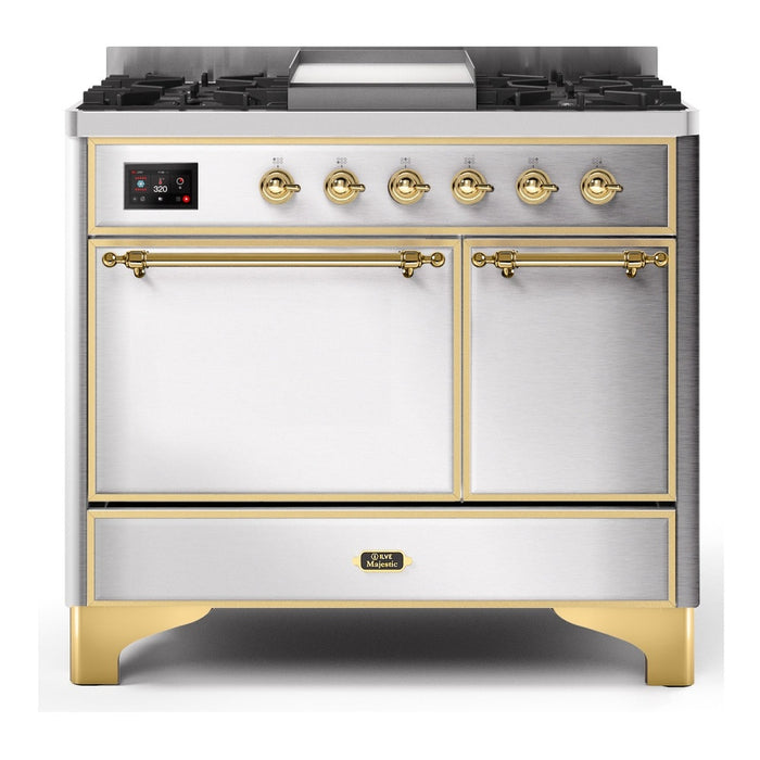ILVE 40 Inch Majestic II Series Natural/ Propane Gas Burner and Electric Oven Range with 6 Sealed Burners (UMD10FDQNS3)