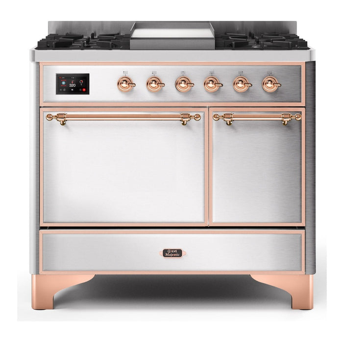ILVE 40 Inch Majestic II Series Natural/ Propane Gas Burner and Electric Oven Range with 6 Sealed Burners (UMD10FDQNS3)