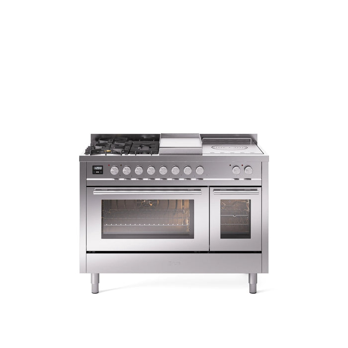 ILVE Professional Plus II 48" Dual Fuel Range with 5 Sealed Burners Griddle French Top Triple Glass Door - UP48FSWMP