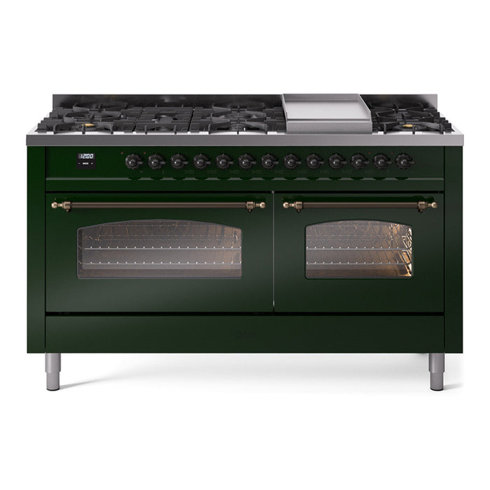 ILVE Nostalgie 60" Dual Fuel Range with 9 Sealed Burners Griddle Triple Glass Door - UP60FNMP