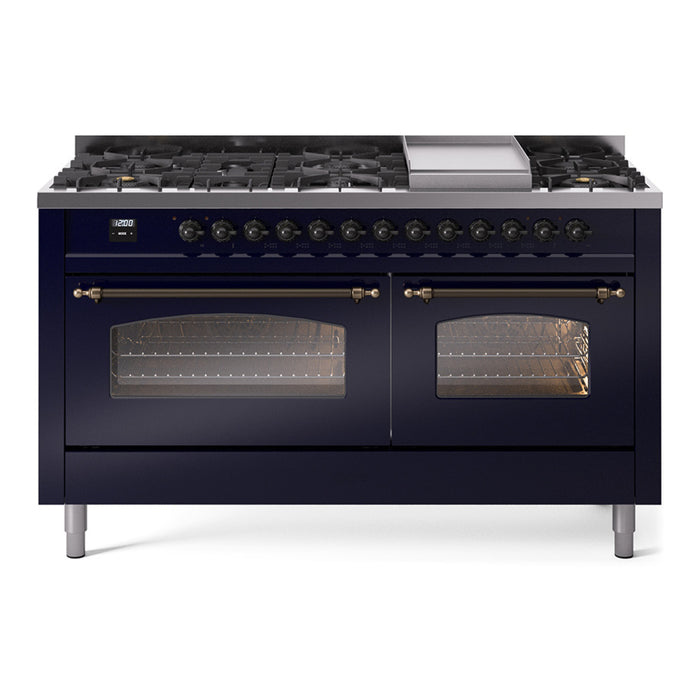 ILVE Nostalgie 60" Dual Fuel Range with 9 Sealed Burners Griddle Triple Glass Door - UP60FNMP