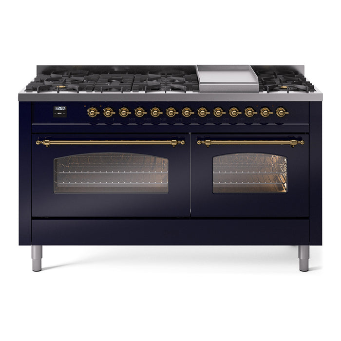 ILVE Nostalgie 60" Dual Fuel Range with 9 Sealed Burners Griddle Triple Glass Door - UP60FNMP