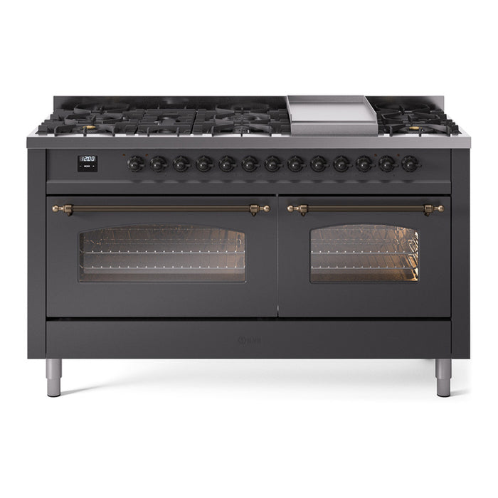 ILVE Nostalgie 60" Dual Fuel Range with 9 Sealed Burners Griddle Triple Glass Door - UP60FNMP
