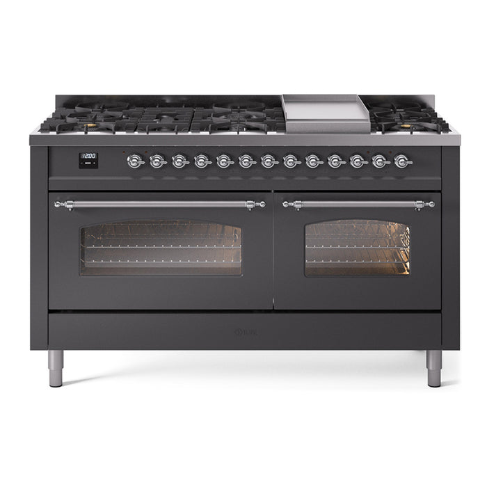 ILVE Nostalgie 60" Dual Fuel Range with 9 Sealed Burners Griddle Triple Glass Door - UP60FNMP