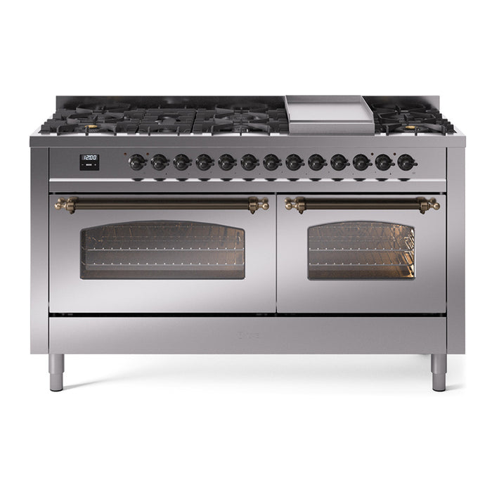 ILVE Nostalgie 60" Dual Fuel Range with 9 Sealed Burners Griddle Triple Glass Door - UP60FNMP