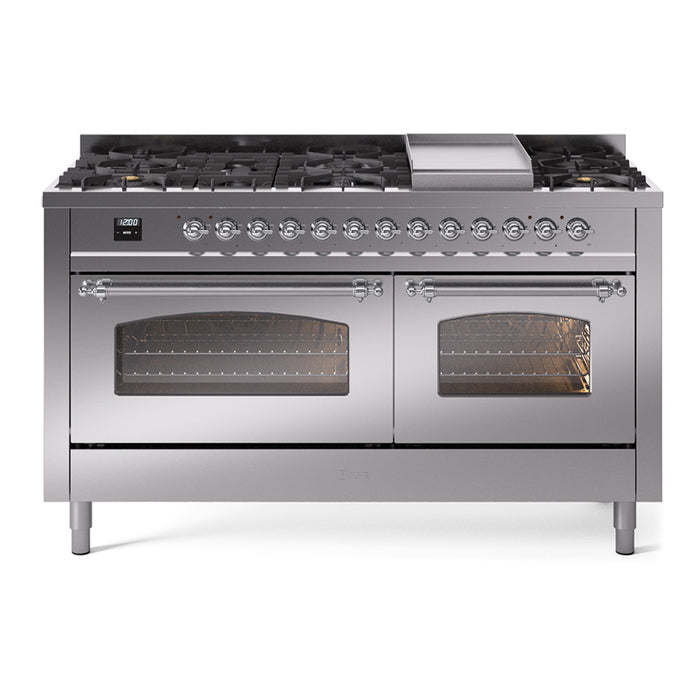 ILVE Nostalgie 60" Dual Fuel Range with 9 Sealed Burners Griddle Triple Glass Door - UP60FNMP
