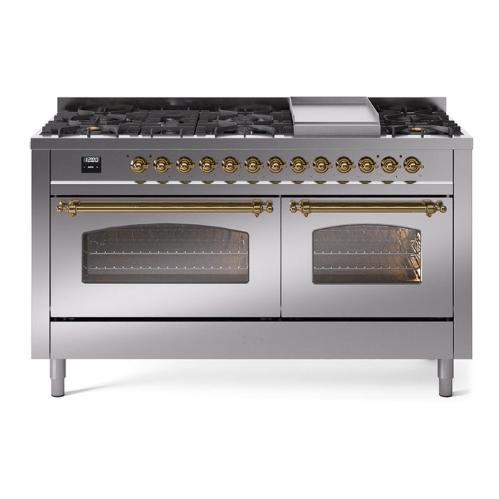 ILVE Nostalgie 60" Dual Fuel Range with 9 Sealed Burners Griddle Triple Glass Door - UP60FNMP