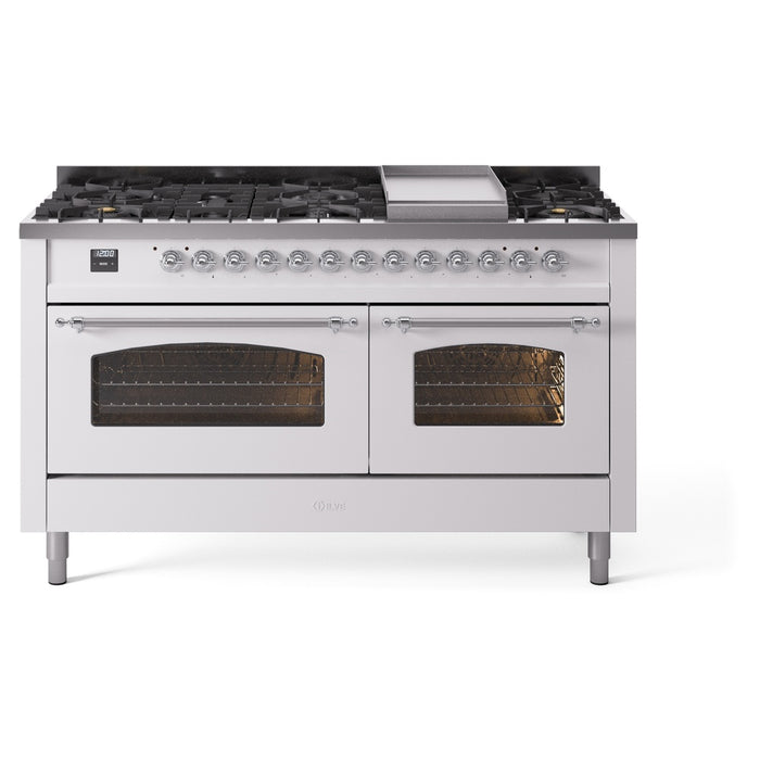ILVE Nostalgie 60" Dual Fuel Range with 9 Sealed Burners Griddle Triple Glass Door - UP60FNMP