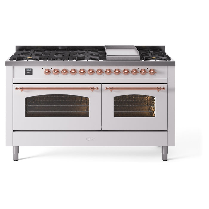 ILVE Nostalgie 60" Dual Fuel Range with 9 Sealed Burners Griddle Triple Glass Door - UP60FNMP