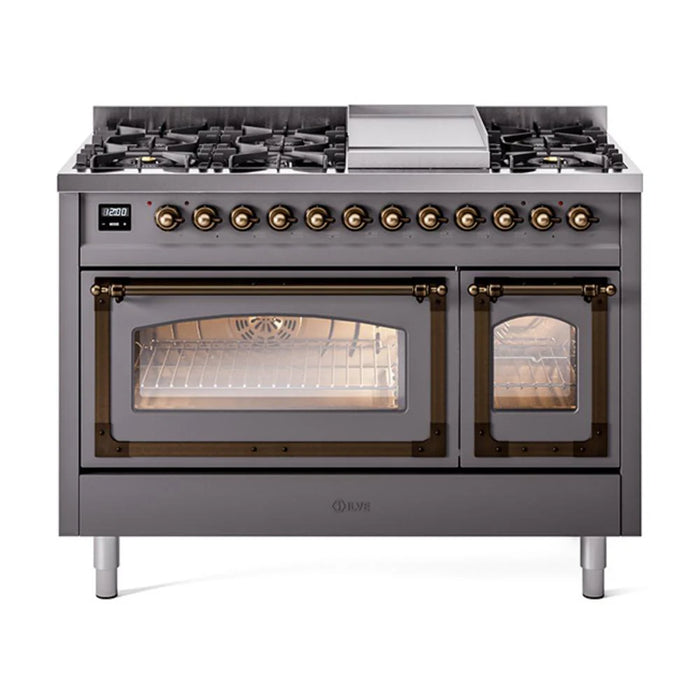 ILVE Nostalgie II Noblesse 48" Dual Fuel Freestanding Range 8 Sealed Burners + Griddle with Triple Glass Door - UN48FNMP