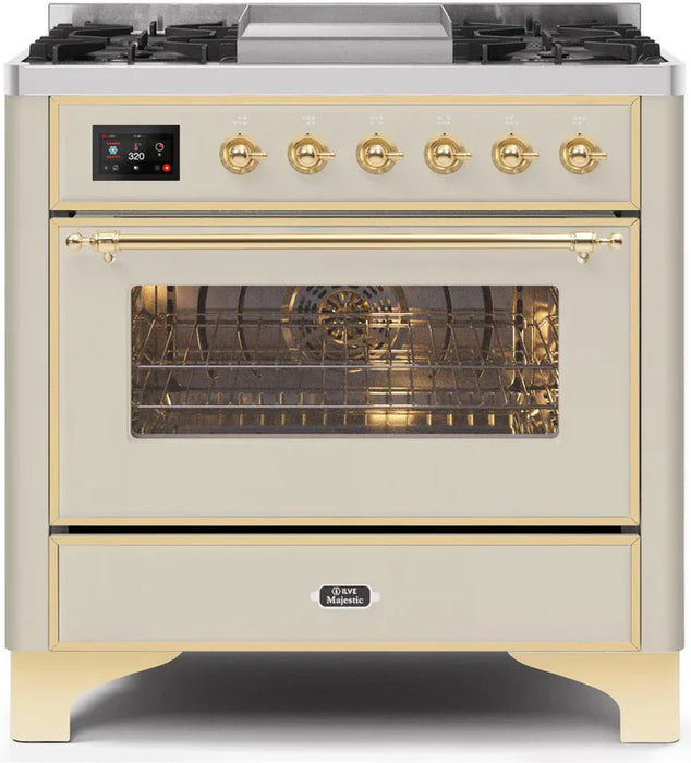ILVE 36 Inch Majestic II Series Dual Fuel Natural Gas Range with 6 Burners and Griddle with 3.5 cu. ft. Oven Capacity TFT Oven Control Display (UM09FDNS3)