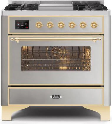 ILVE 36 Inch Majestic II Series Dual Fuel Natural Gas Range with 6 Burners and Griddle with 3.5 cu. ft. Oven Capacity TFT Oven Control Display (UM09FDNS3)