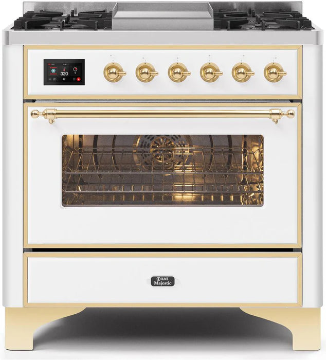 ILVE 36 Inch Majestic II Series Dual Fuel Natural Gas Range with 6 Burners and Griddle with 3.5 cu. ft. Oven Capacity TFT Oven Control Display (UM09FDNS3)