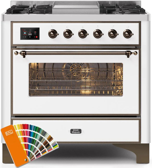 ILVE 36 Inch Majestic II Series Dual Fuel Natural Gas Range with 6 Burners and Griddle with 3.5 cu. ft. Oven Capacity TFT Oven Control Display (UM09FDNS3)