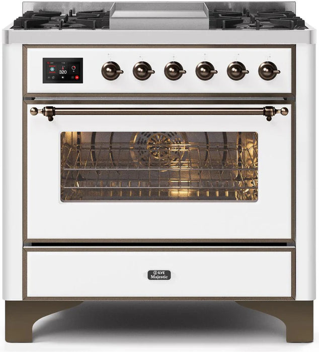 ILVE 36 Inch Majestic II Series Dual Fuel Natural Gas Range with 6 Burners and Griddle with 3.5 cu. ft. Oven Capacity TFT Oven Control Display (UM09FDNS3)