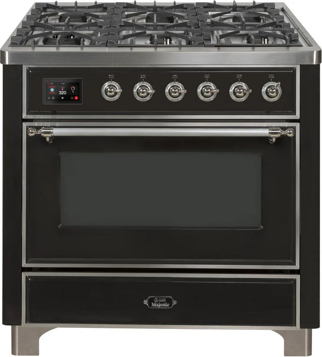 ILVE 36 Inch Majestic II Series Dual Fuel Natural Gas Range with 6 Burners and Griddle with 3.5 cu. ft. Oven Capacity TFT Oven Control Display (UM09FDNS3)
