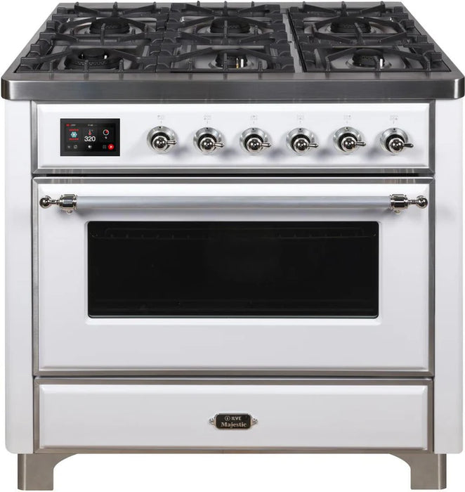 ILVE 36 Inch Majestic II Series Dual Fuel Natural Gas Range with 6 Burners and Griddle with 3.5 cu. ft. Oven Capacity TFT Oven Control Display (UM09FDNS3)