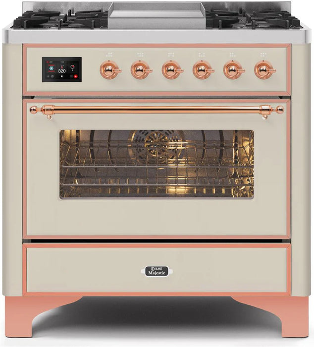 ILVE 36 Inch Majestic II Series Dual Fuel Natural Gas Range with 6 Burners and Griddle with 3.5 cu. ft. Oven Capacity TFT Oven Control Display (UM09FDNS3)