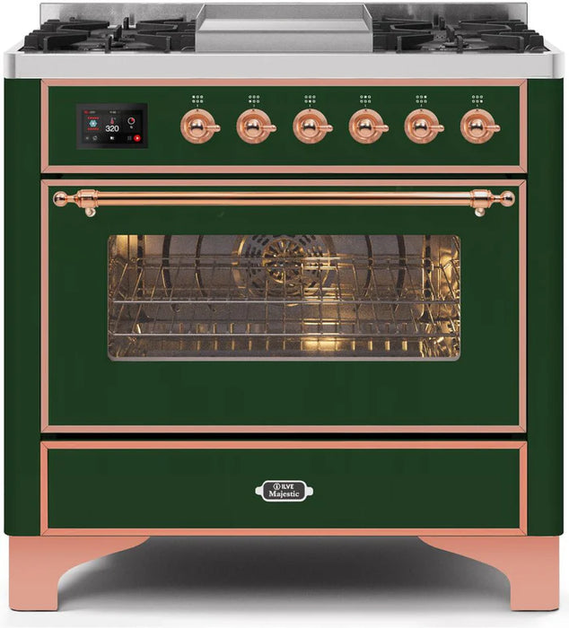 ILVE 36 Inch Majestic II Series Dual Fuel Natural Gas Range with 6 Burners and Griddle with 3.5 cu. ft. Oven Capacity TFT Oven Control Display (UM09FDNS3)