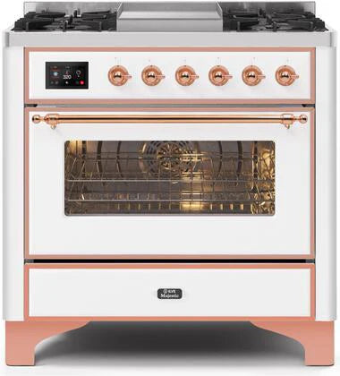ILVE 36 Inch Majestic II Series Dual Fuel Natural Gas Range with 6 Burners and Griddle with 3.5 cu. ft. Oven Capacity TFT Oven Control Display (UM09FDNS3)