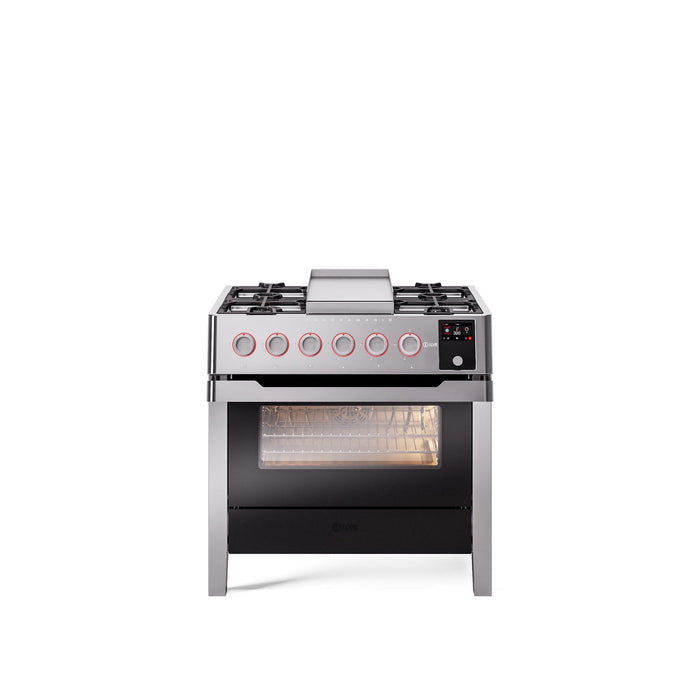 ILVE 36" Panoramagic Freestanding Single Oven Dual Fuel Range with 5 Sealed Burners and Griddle - UPM09FDS3