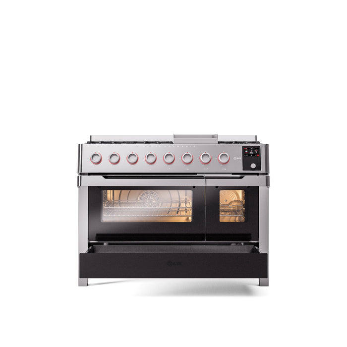 ILVE 48" Panoramagic Series Freestanding Double Oven Dual Fuel Range with 8 Sealed Burners and Griddle - UPM12FDS3
