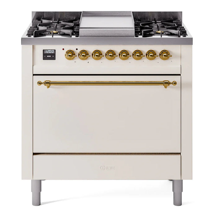 ILVE Nostalgie II 36" Dual Fuel Range with 6 Sealed Burners + Griddle Solid Door - UP36FQNMP