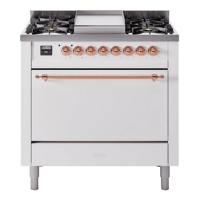 ILVE Nostalgie II 36" Dual Fuel Range with 6 Sealed Burners + Griddle Solid Door - UP36FQNMP