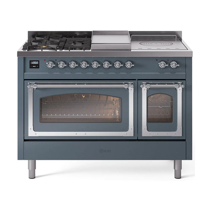 ILVE Nostalgie II Noblesse 48" Dual Fuel Freestanding Range 5 Sealed Burners + Griddle + French Top with Triple Glass Door - UN48FSNMP