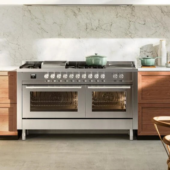 ILVE Professional Plus II 60 Inch Dual Fuel Freestanding Range in Stainless Steel with Trim - UP60FSWMP