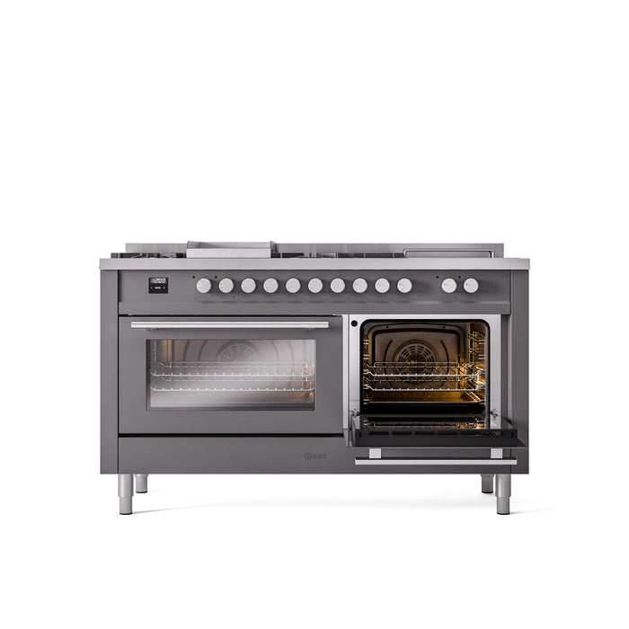 ILVE Professional Plus II 60 Inch Dual Fuel Freestanding Range in Stainless Steel with Trim - UP60FSWMP