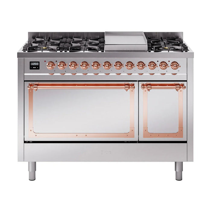 ILVE Nostalgie II Noblesse 48" Dual Fuel Freestanding Range 8 Sealed Burners + Griddle with Solid Door - UN48FQNMP